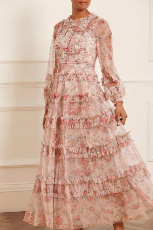 Floral Wreath Ruffle Gown made by Needle & Thread