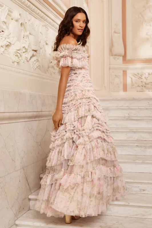 Rose Powder Off-Shoulder Gown sold by Needle & Thread
