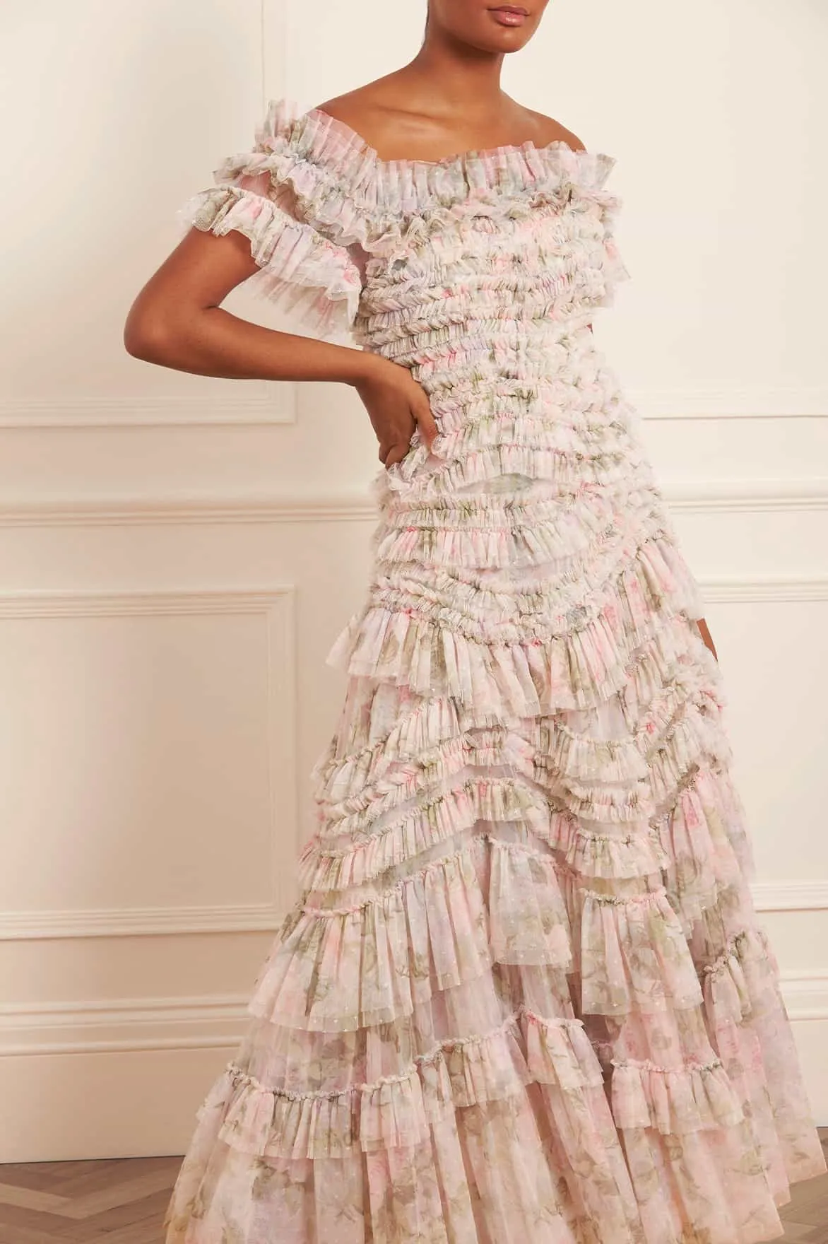 Rose Powder Off-Shoulder Gown sold by Needle & Thread product image thumbnail 2