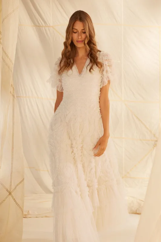 Verity Ruffle V-Neck Gown made by Needle & Thread