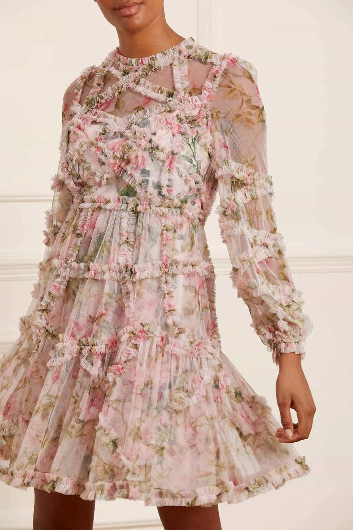 English Rose Diamond Ruffle Mini Dress sold by Needle & Thread