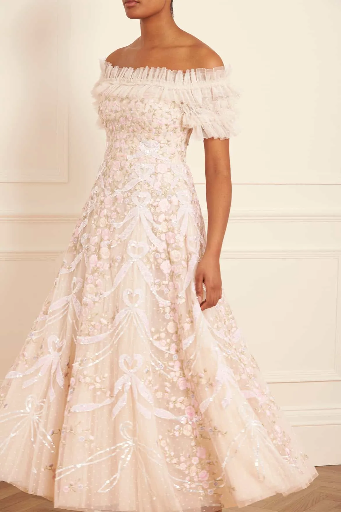 Ribbon Heart Off-Shoulder Ankle Gown sold by Needle & Thread product image thumbnail 2