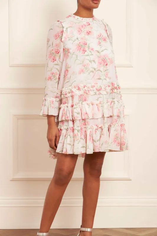 Summer Posy Chiffon Round Neck Mini Dress sold by Needle & Thread