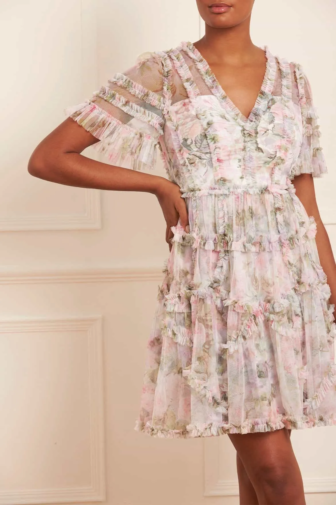 Rose Powder Ruffle Mini Dress sold by Needle & Thread