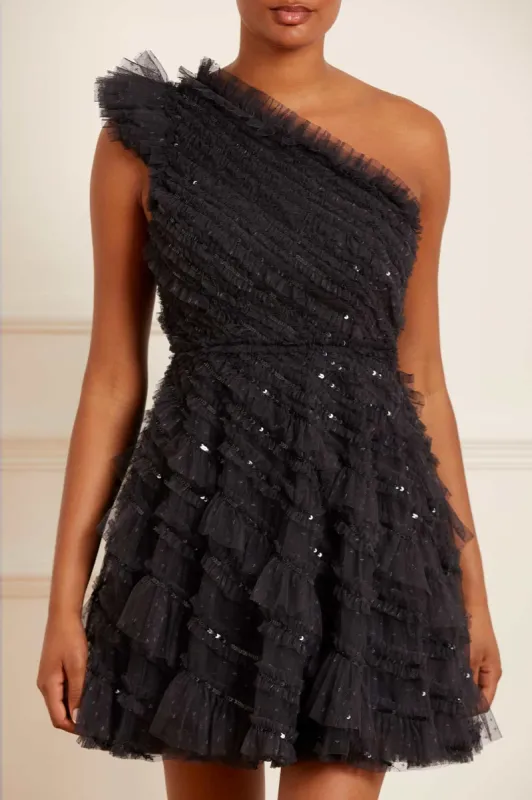 Spiral Sequin One-Shoulder Micro Mini Dress sold by Needle & Thread