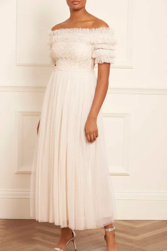 Midsummer Lace Bodice Off-Shoulder Ankle Gown sold by Needle & Thread