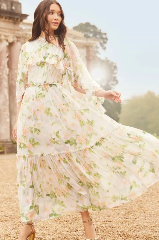 Immortal Rose Harper Chiffon Cape Ankle Gown sold by Needle & Thread