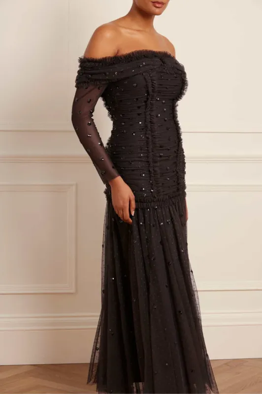 Love Heart Rouched Off-Shoulder Gown sold by Needle & Thread