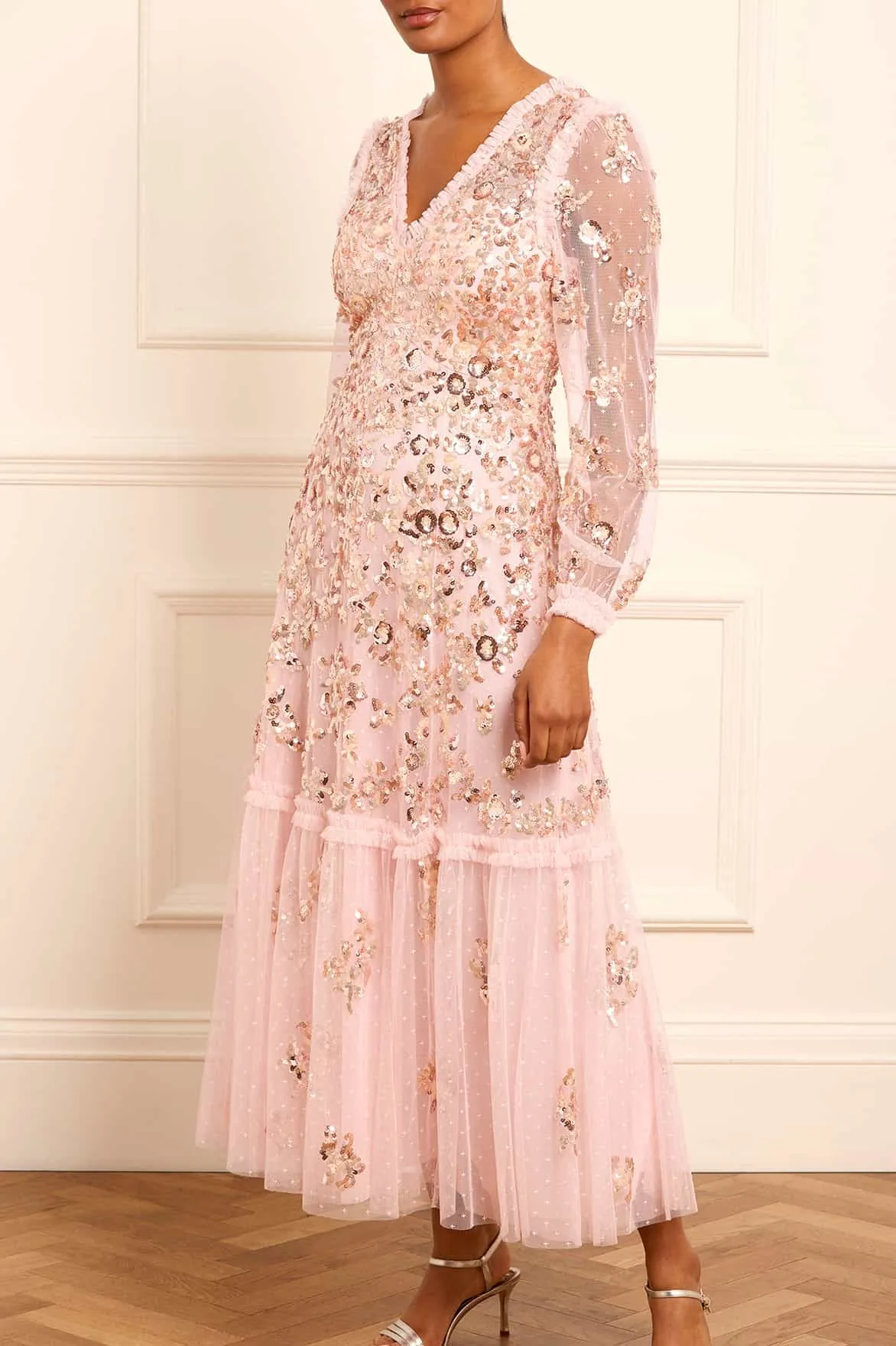 Sequin Chain V-Neck Ankle Gown sold by Needle & Thread