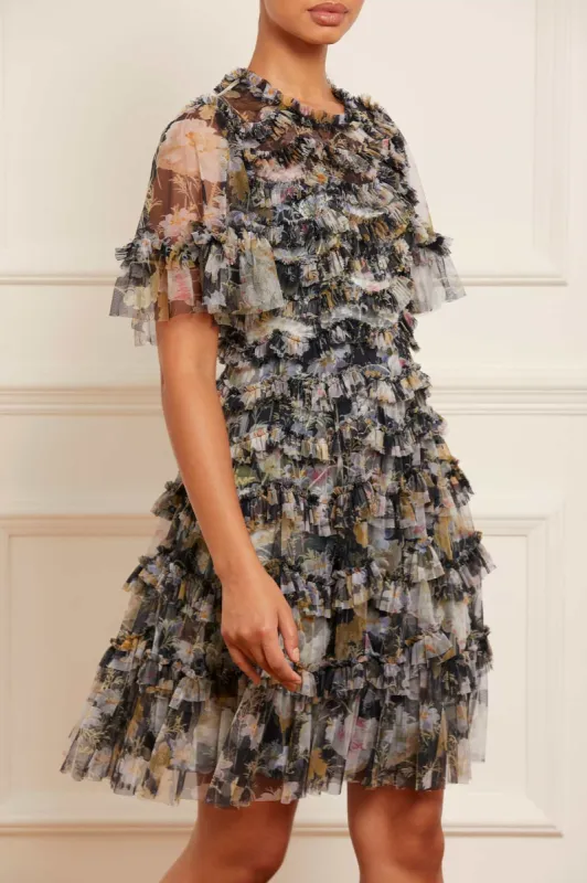 Moonlight Petals Round Neck Mini Dress sold by Needle & Thread