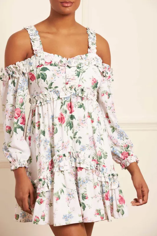 Floral Fantasy Crepe Off-Shoulder Micro Mini Dress sold by Needle & Thread