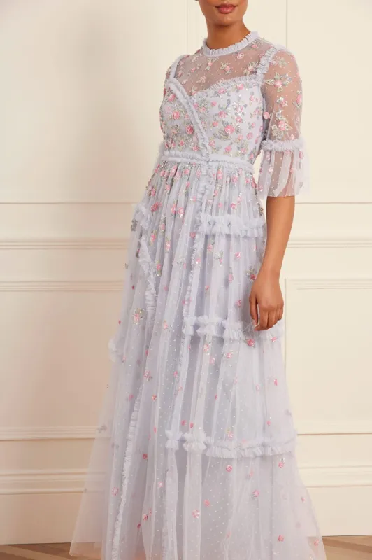 Shimmer Ditsy Long Sleeve Gown sold by Needle & Thread