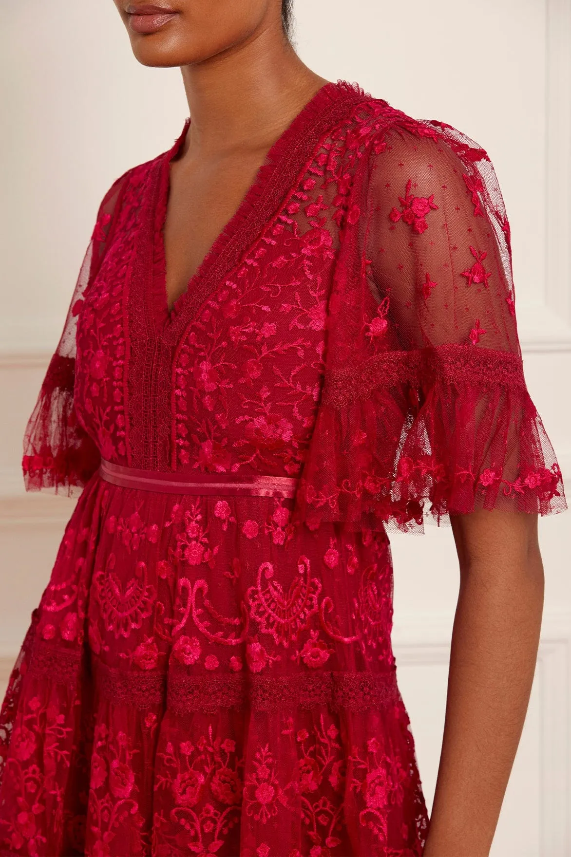 amari paisley lace short dress Waimari Medianoche Beaded Lace Halter Mini Dress main image 1