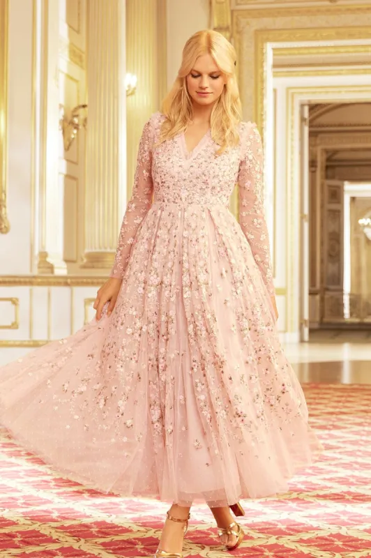 Victoria Ditsy V-Neck Ankle Gown sold by Needle & Thread