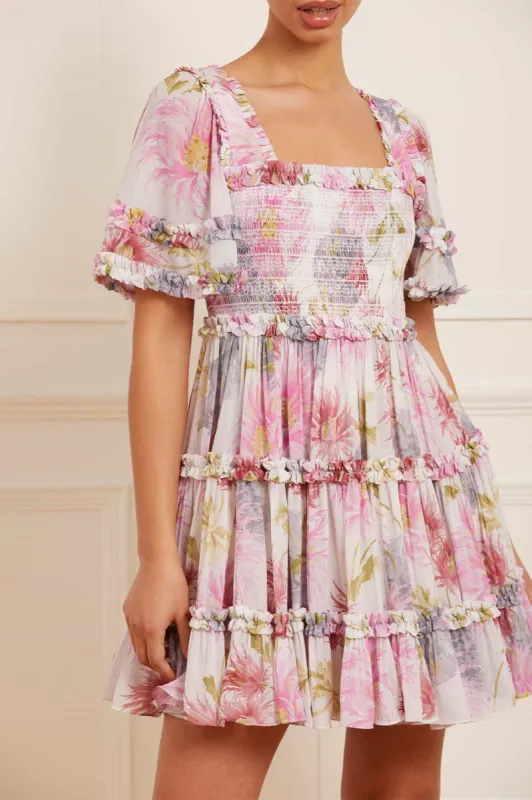 Hummingbird Chiffon Smocked Micro Mini Dress made by Needle & Thread