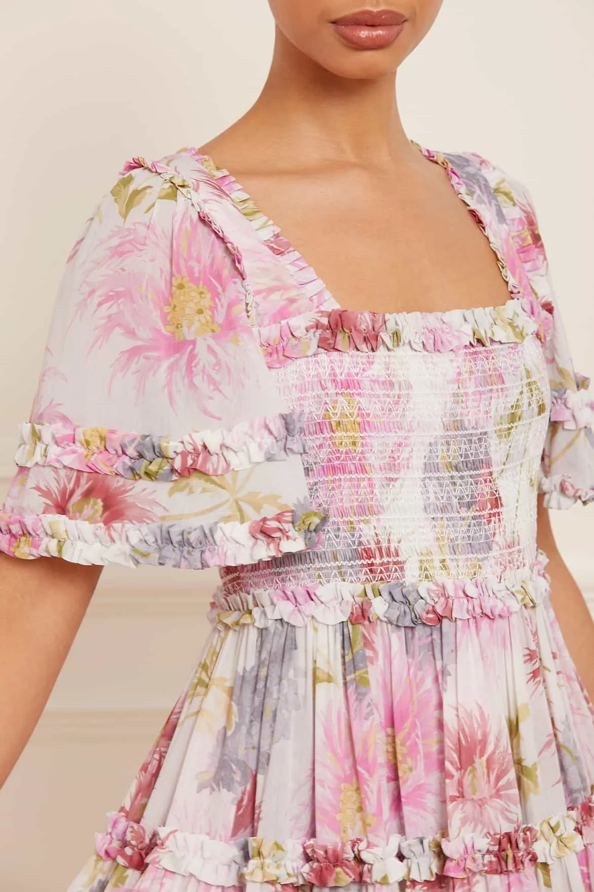 Hummingbird Chiffon Smocked Micro Mini Dress sold by Needle & Thread product image thumbnail 5