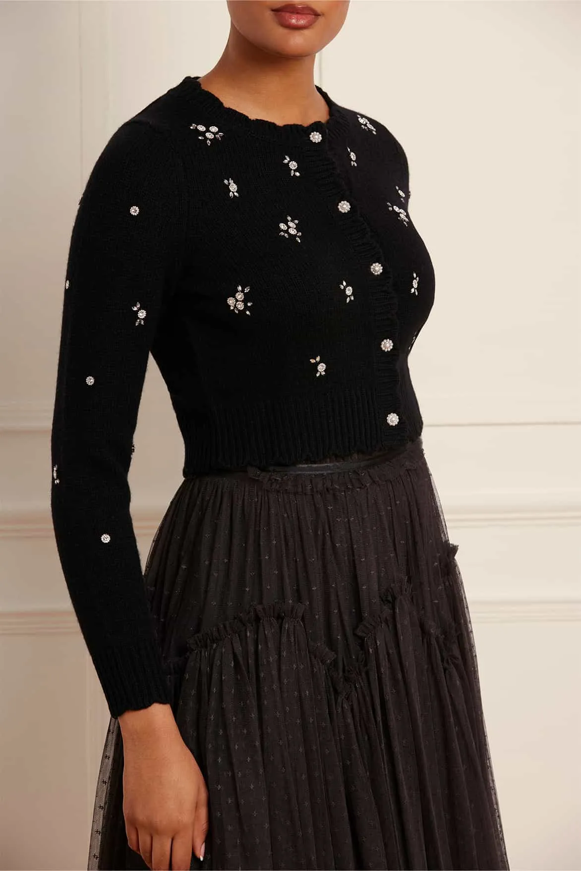 Scattered Floral Embellished Short Cardigan sold by Needle & Thread product image thumbnail 4