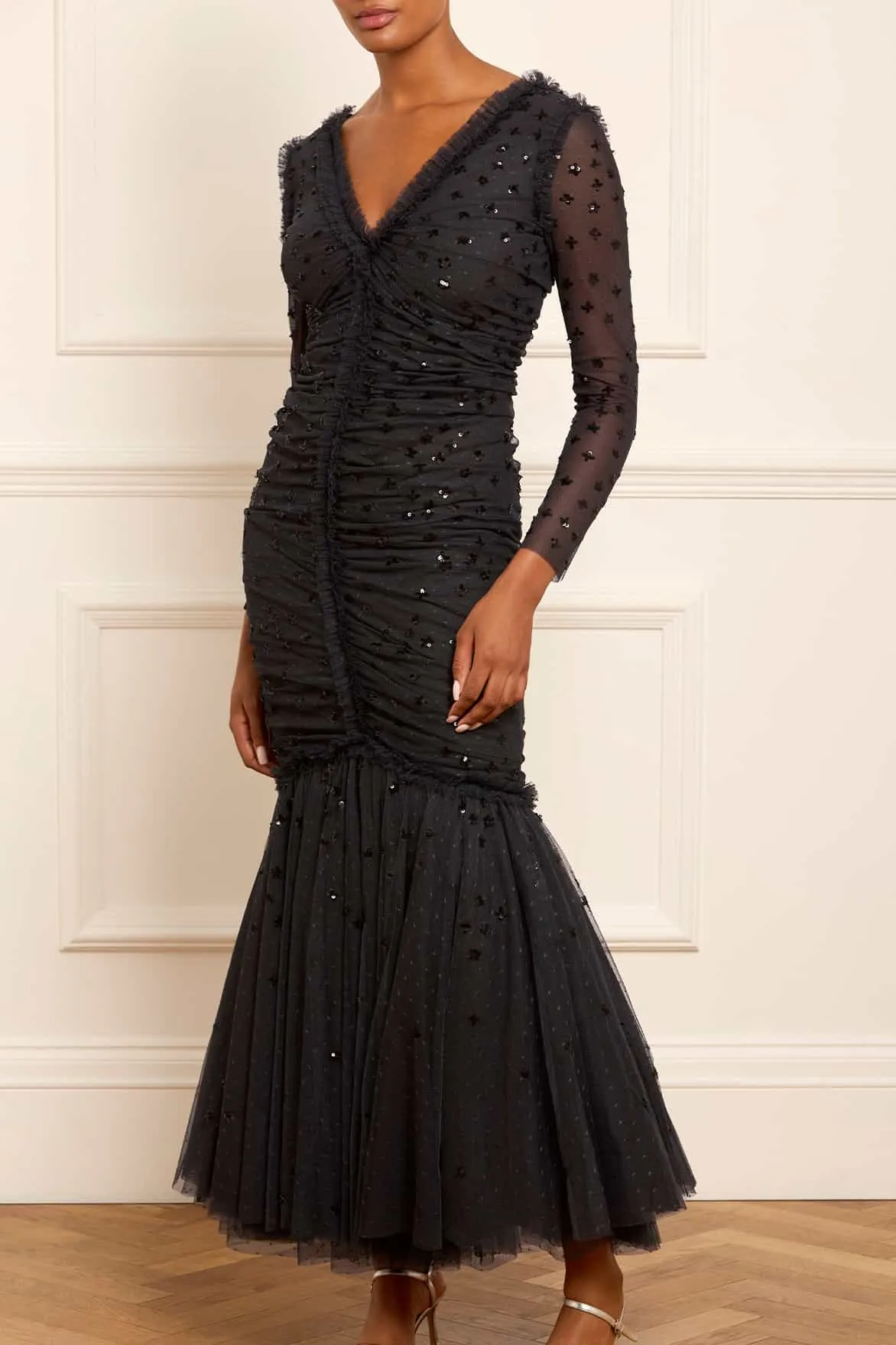 Scatter Sequin Long Sleeve Ankle Gown sold by Needle & Thread