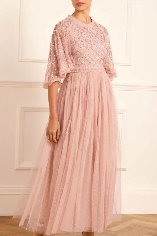 Heart Lattice Bodice Cape Ankle Gown sold by Needle & Thread