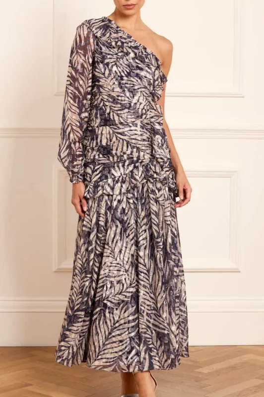 Feather Lurex One-Shoulder Ankle Gown sold by Needle & Thread