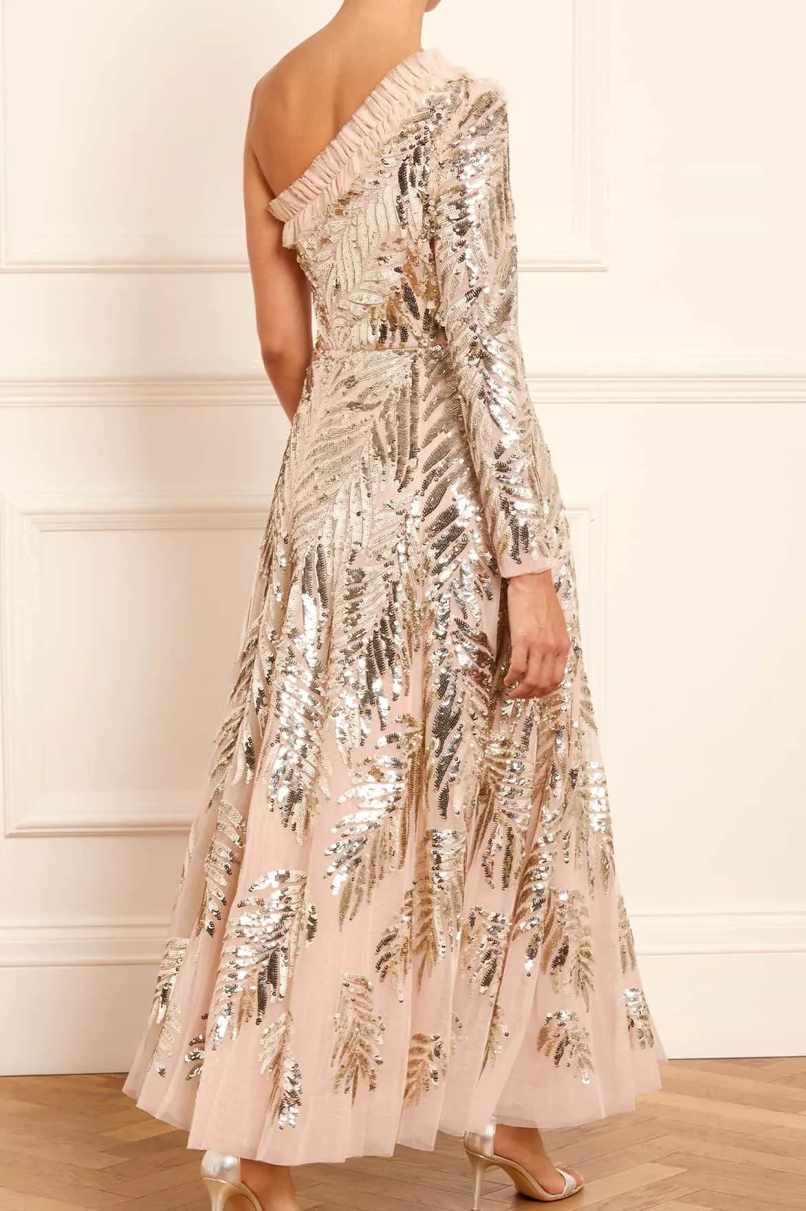 Feather Sequin One-Shoulder Ankle Gown sold by Needle & Thread product image thumbnail 5