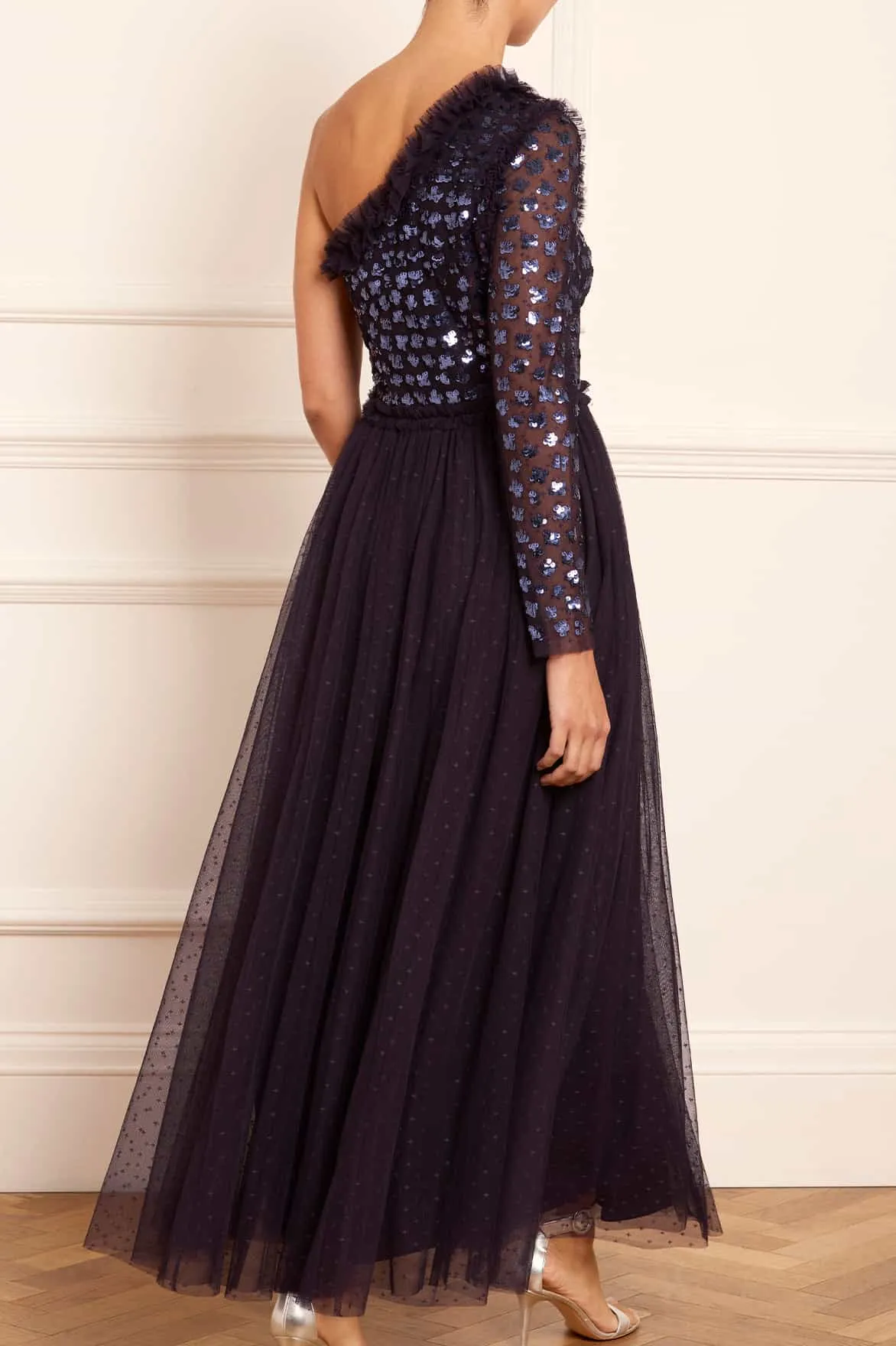 Glisten Bodice One-Shoulder Ankle Gown sold by Needle & Thread product image thumbnail 4