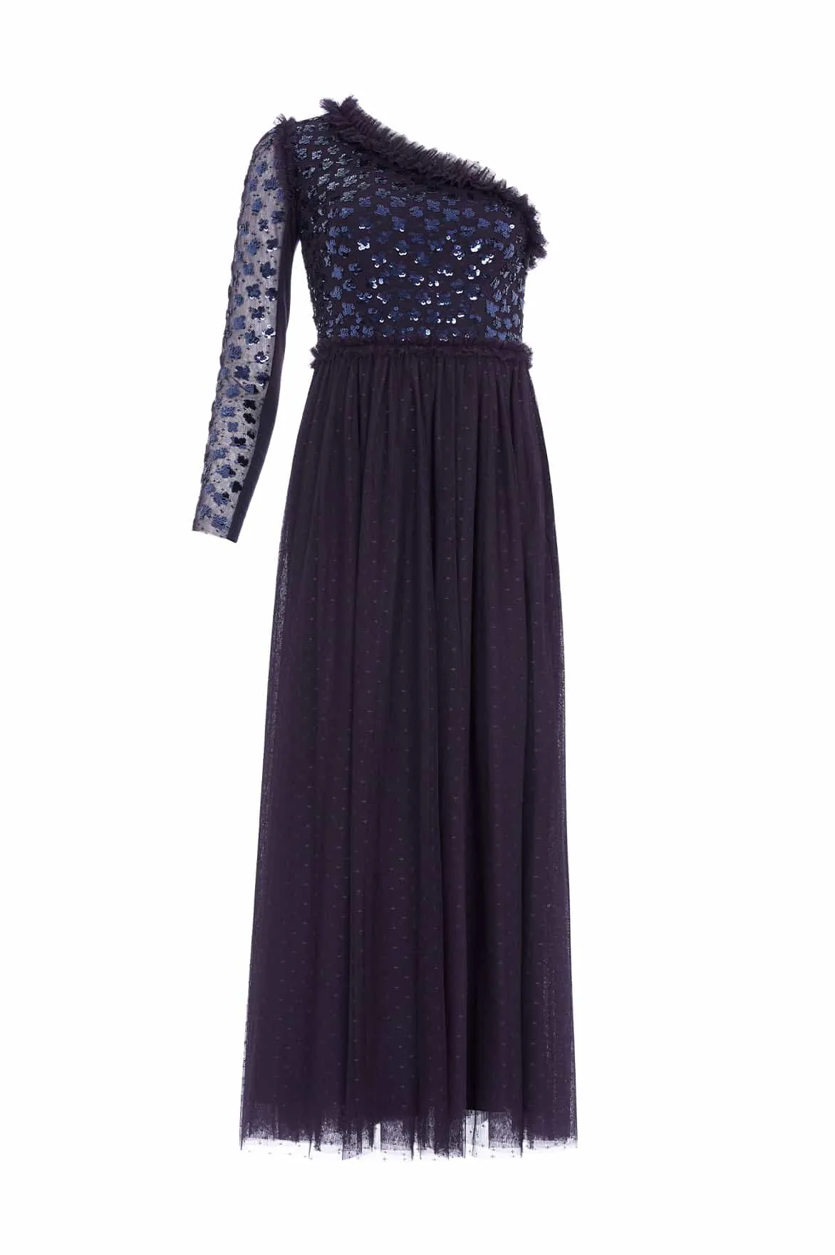 Glisten Bodice One-Shoulder Ankle Gown sold by Needle & Thread product image thumbnail 2