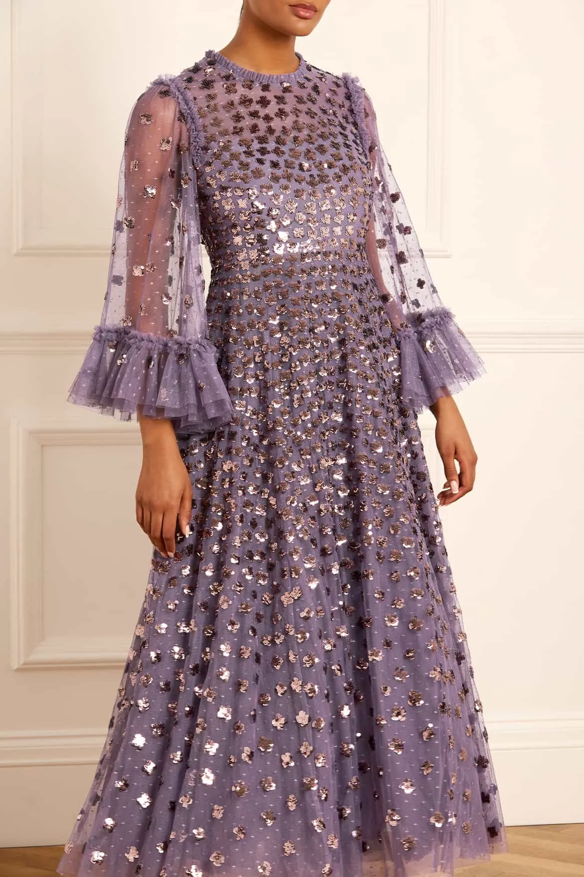 Glisten Long Sleeve Ankle Gown sold by Needle & Thread