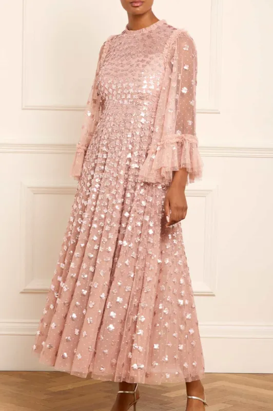 Glisten Long Sleeve Ankle Gown sold by Needle & Thread