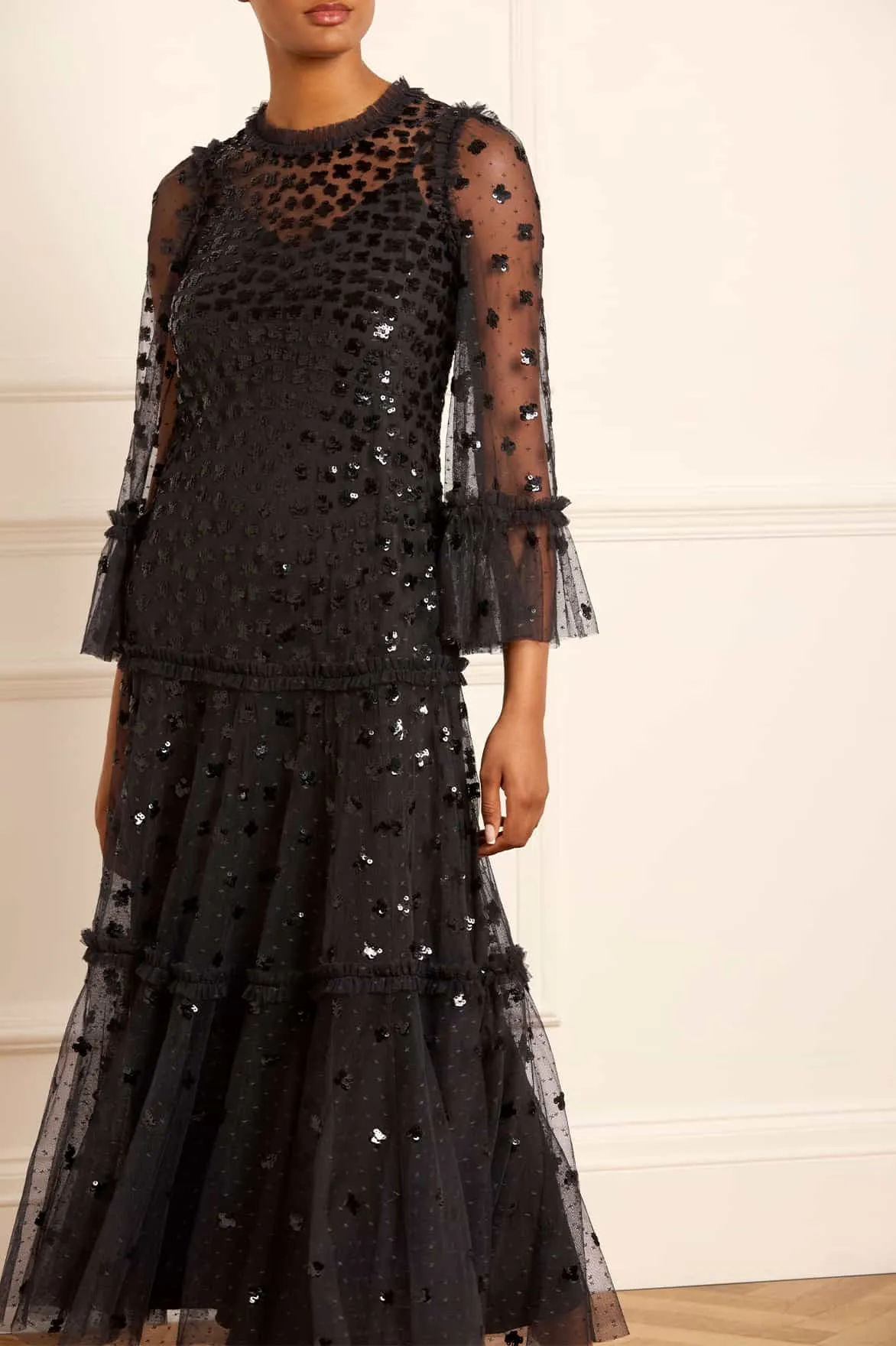 Glisten Tiered Ankle Gown sold by Needle & Thread product image thumbnail 3