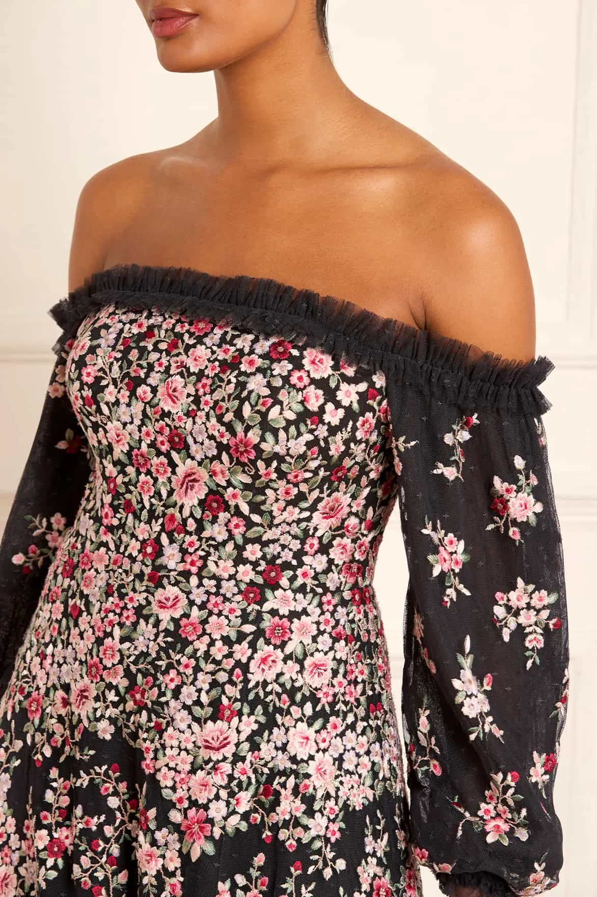 Lunaria Wreath Off-Shoulder Long Sleeve Gown sold by Needle & Thread product image thumbnail 4