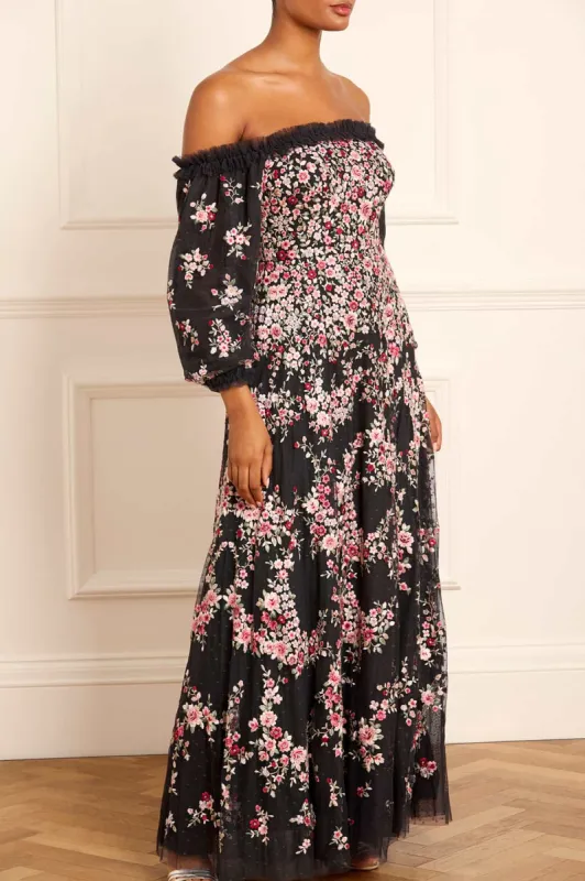 Lunaria Wreath Off-Shoulder Long Sleeve Gown sold by Needle & Thread