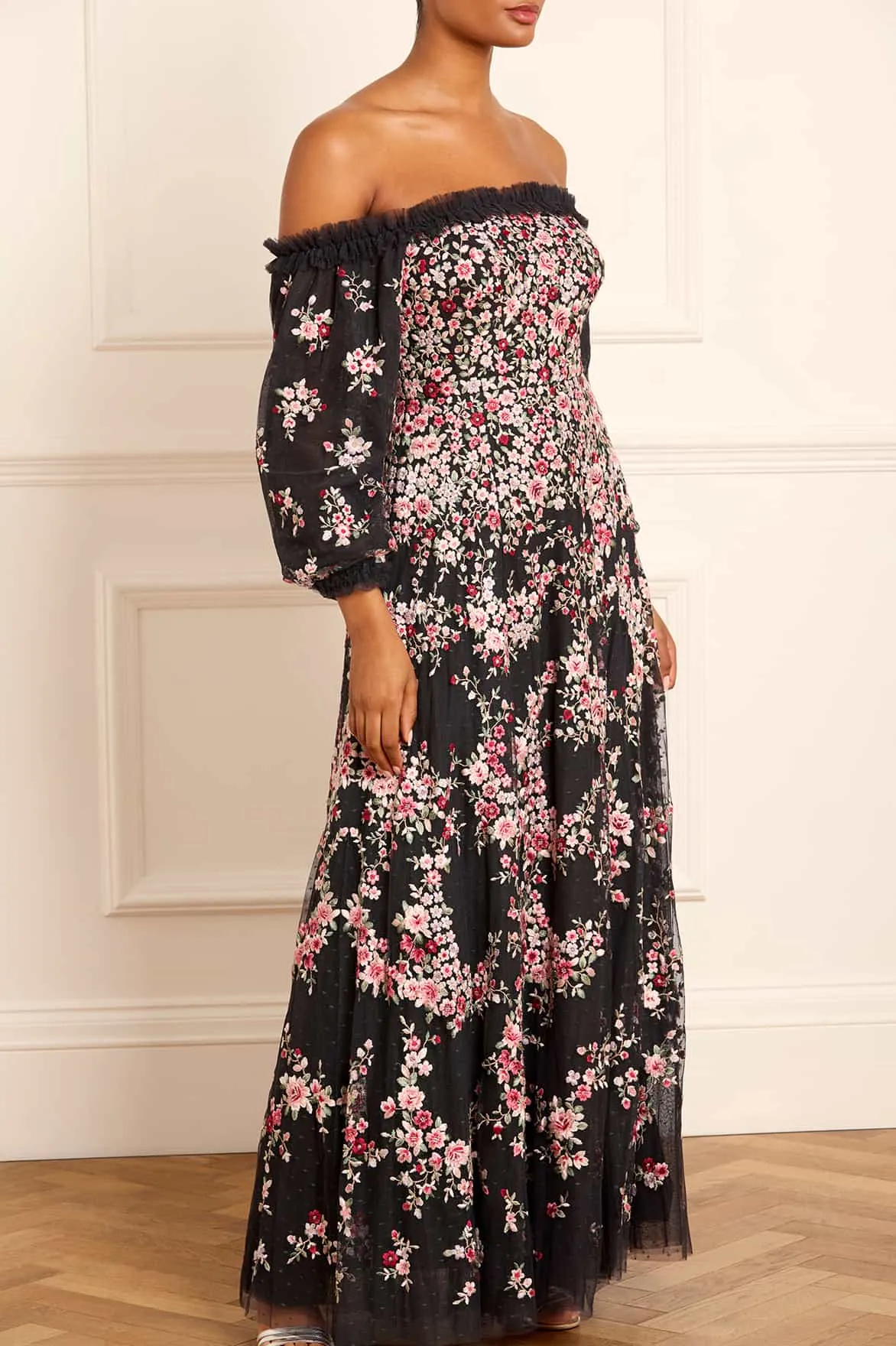 Lunaria Wreath Off-Shoulder Long Sleeve Gown sold by Needle & Thread