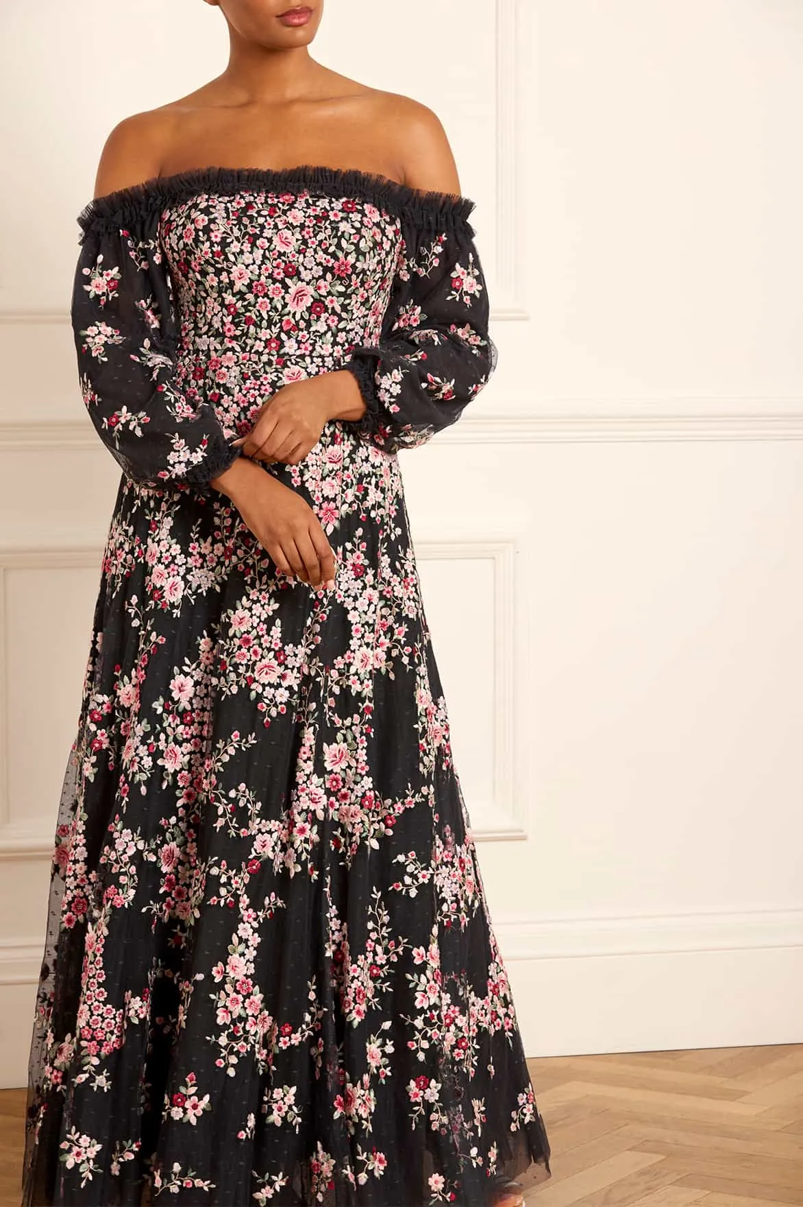 Lunaria Wreath Off-Shoulder Long Sleeve Gown sold by Needle & Thread product image thumbnail 3