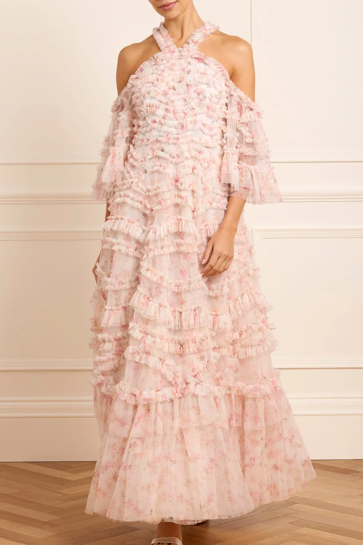 Ophelia Ditsy Bronte Off-Shoulder Gown sold by Needle & Thread