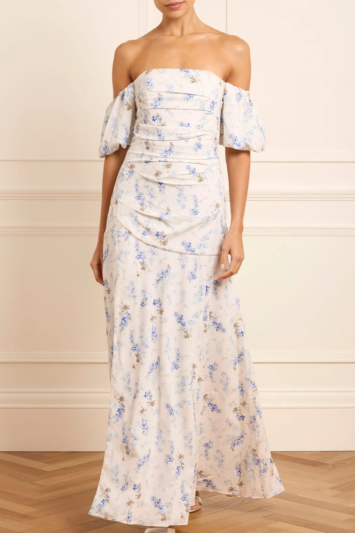 Ophelia Ditsy Crepe Off-Shoulder Gown sold by Needle & Thread