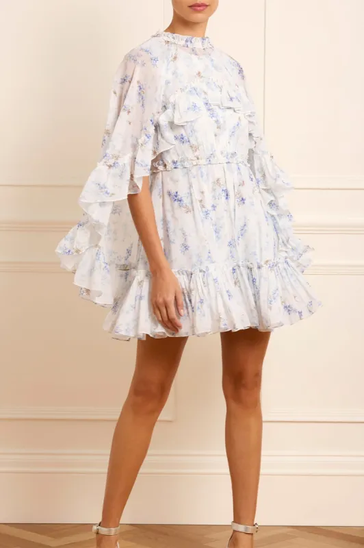 Ophelia Ditsy Harper Chiffon Cape Micro Mini Dress sold by Needle & Thread