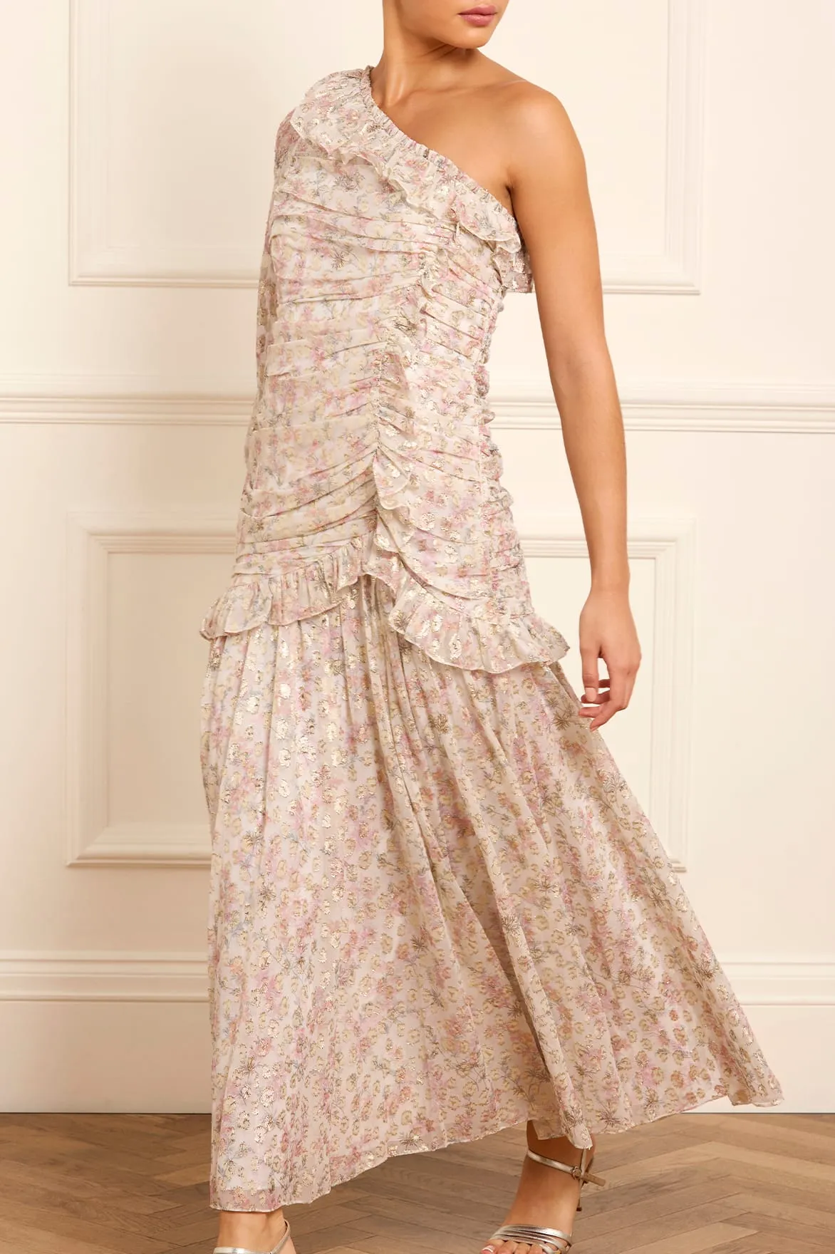 Ophelia Ditsy Lurex One-Shoulder Ankle Gown sold by Needle & Thread product image thumbnail 3