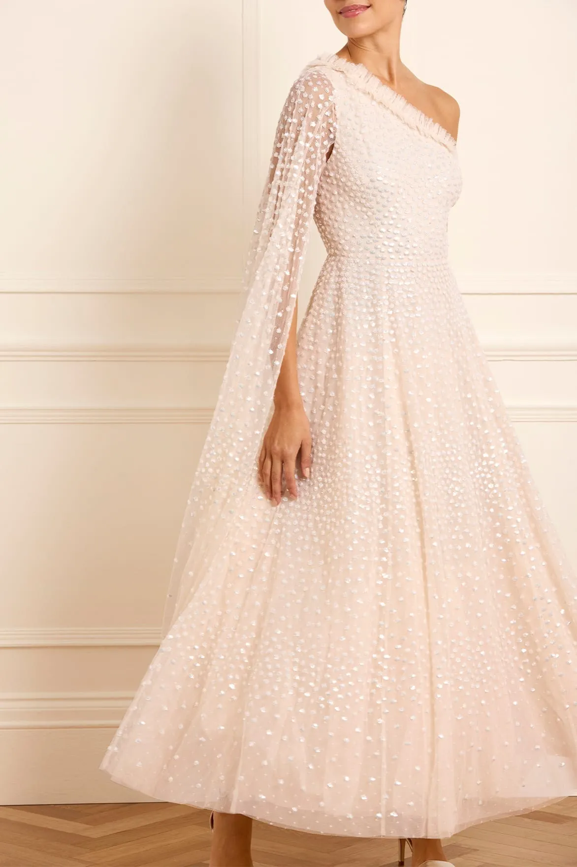 Scatter Dot One-Shoulder Ankle Gown sold by Needle & Thread