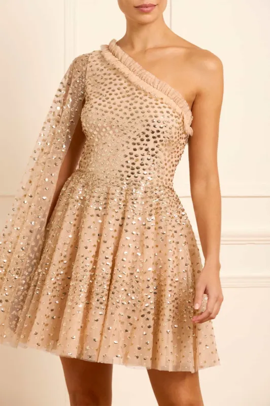 Scatter Dot One-Shoulder Mini Dress sold by Needle & Thread