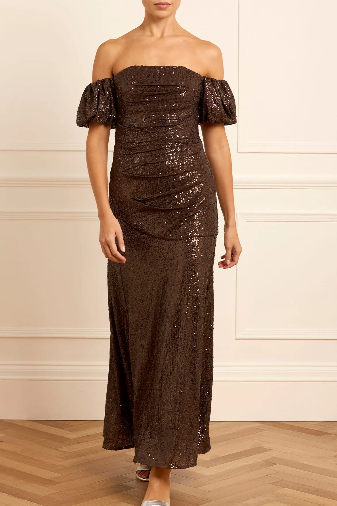 Sunbeam Valentina Off-Shoulder Gown sold by Needle & Thread