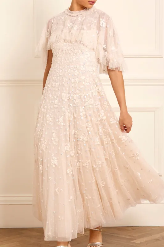 Dahlia Ditsy Short Cape Ankle Gown sold by Needle & Thread