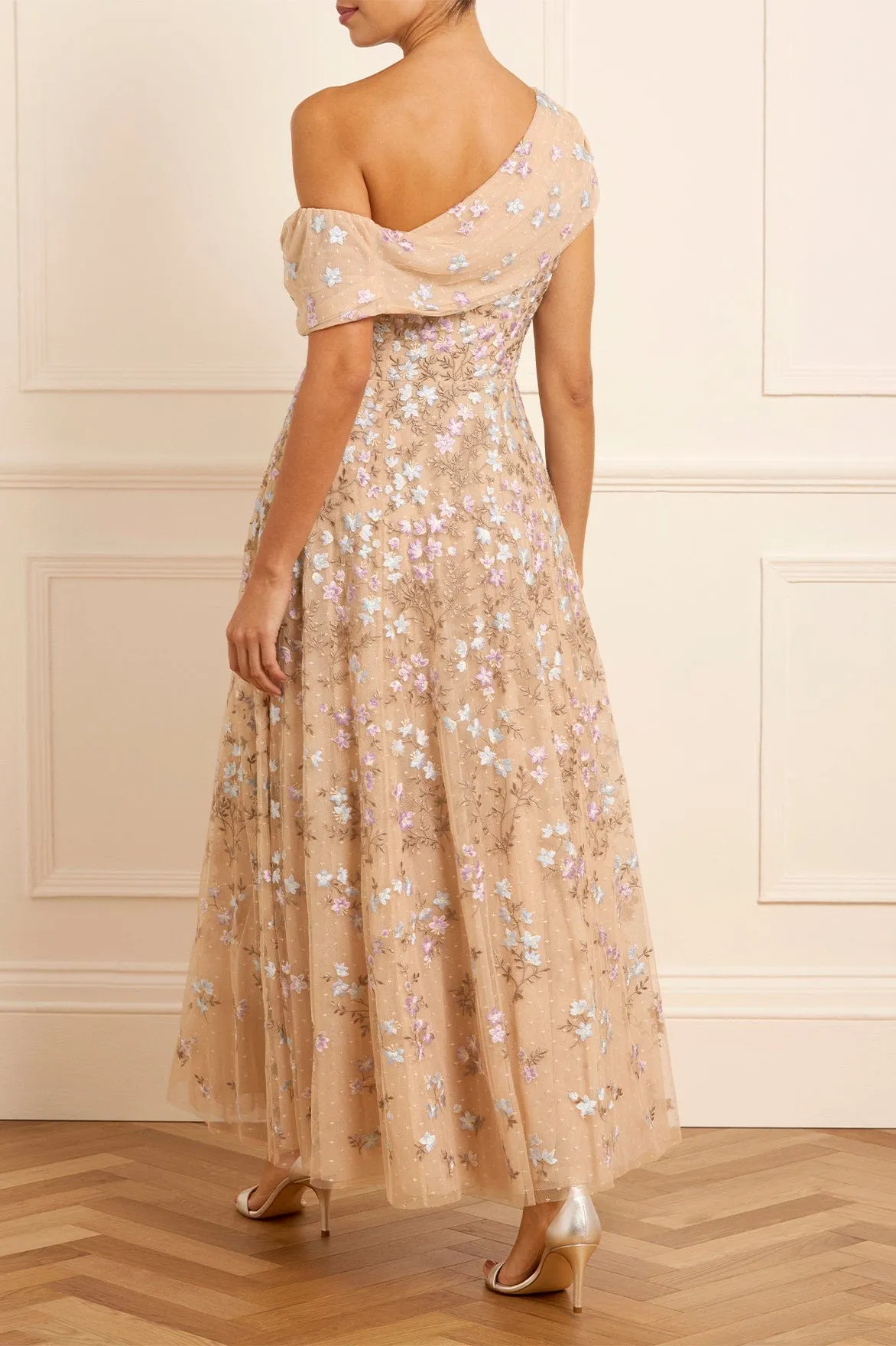 Everett Bloom One-Shoulder Ankle Gown sold by Needle & Thread product image thumbnail 5