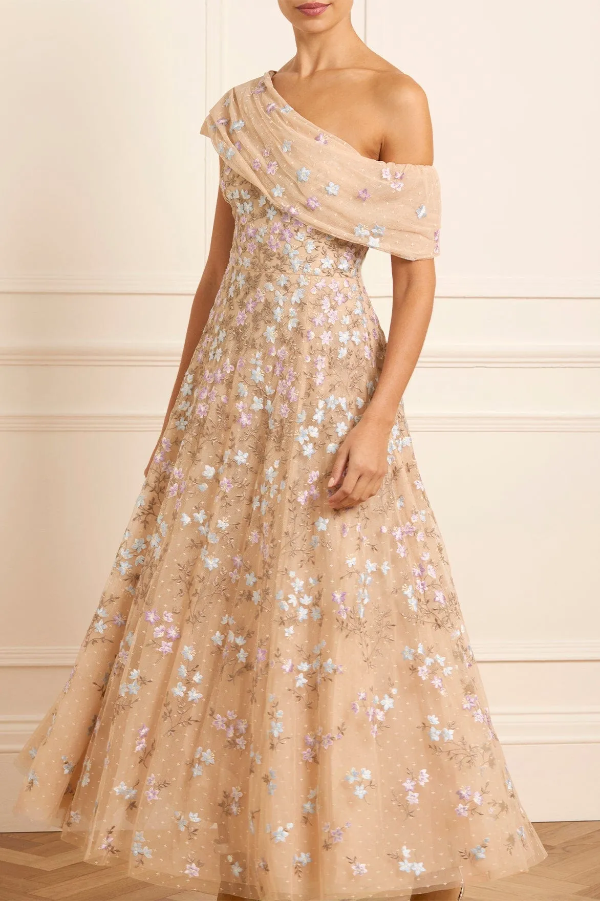 Everett Bloom One-Shoulder Ankle Gown sold by Needle & Thread