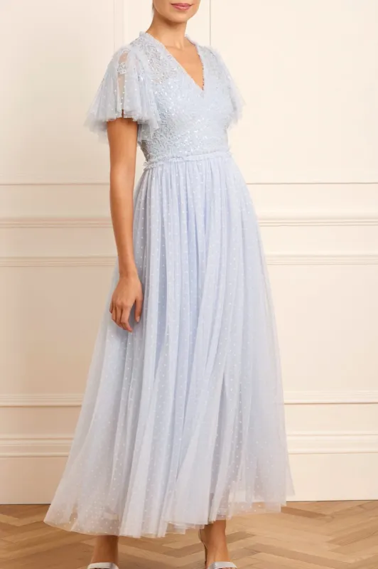 Floral Lace Bodice V-Neck Ankle Gown sold by Needle & Thread