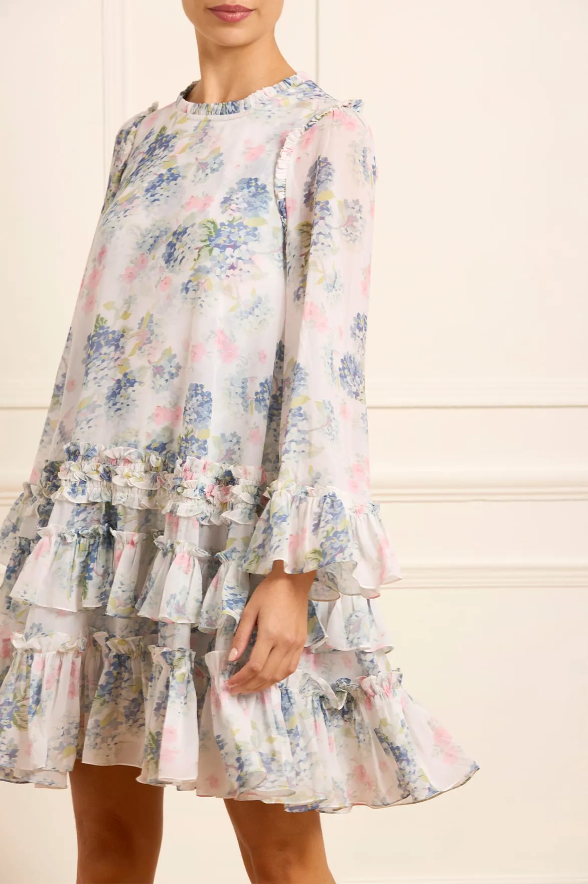 Hydrangea Chiffon Round Neck Mini Dress sold by Needle & Thread product image thumbnail 3