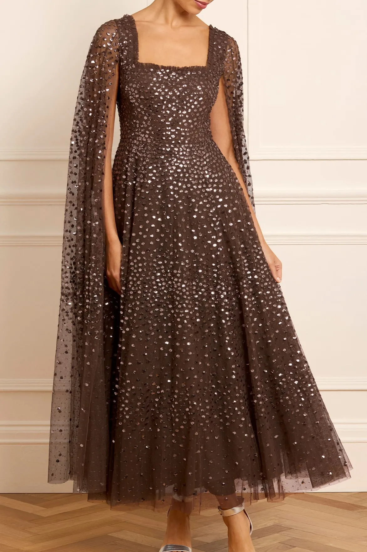 Scatter Dot Cape Sleeve Ankle Gown sold by Needle & Thread product image thumbnail 2