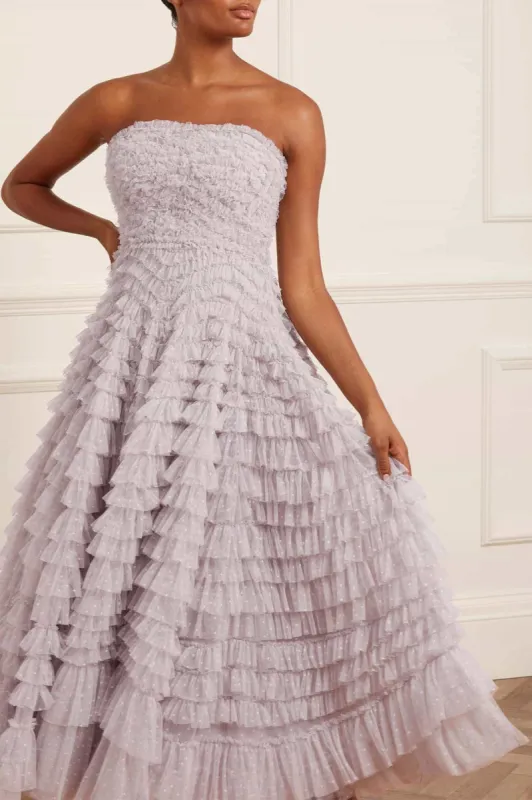 Hattie Ruffle Strapless Ankle Gown sold by Needle & Thread