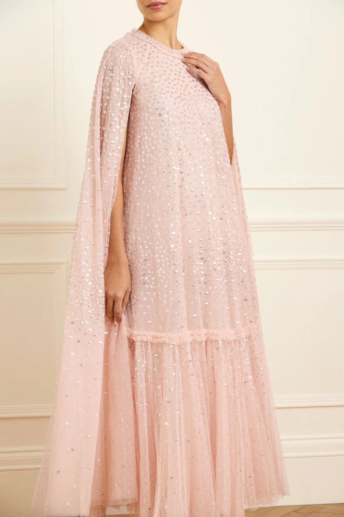 Scatter Dot Cape Tiered Ankle Gown sold by Needle & Thread product image thumbnail 3