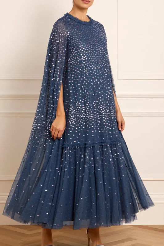 Scatter Dot Cape Tiered Ankle Gown sold by Needle & Thread